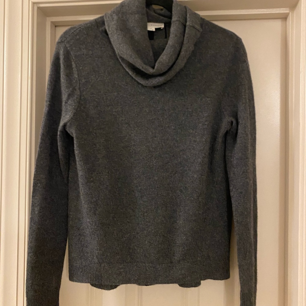 White + Warren Small 100% Cashmere Charcoal Cowl Neck Sweater Like New